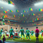 alt_text: Singa Teranga merayakan kemenangan, Maroko tersisih di turnamen Bola Afrika.