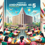 alt_text: Gedung Djoeang 45 dengan buku terbuka menampilkan kunci jawaban halaman 127.