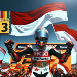 alt_text: Veda Ega Pratama meraih kemenangan gemilang di Moto3, tampil sebagai juara di puncak podium.