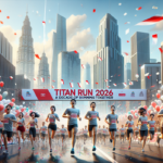 alt_text: "Pelari bersemangat mengikuti Titan Run 2026, merayakan sepuluh tahun acara yang inspiratif."