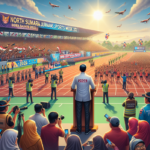 alt_text: Wartawan meliput Porwasu 2026 dengan kursi pijat di tepi arena laga.