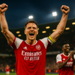alt_text: Poster dramatis tentang harapan Arsenal mengalahkan Man City dalam perebutan gelar.