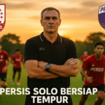 alt_text: Pemain Persis Solo sedang berlatih strategi di spa sebelum bertanding melawan Persita.