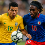 "alt_text": "Brasil kalahkan Haiti dengan skor besar, sorotan di lapangan dan kostum mencuri perhatian."