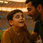 alt_text: Alireza mendengar ayahnya menggambarkan gol Ronaldo, merasakan momen lewat suara dan emosi.