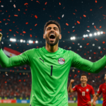 **alt_text:** Mostafa Shobeir merayakan gol dramatis di Piala Dunia 2026 dengan suporter.