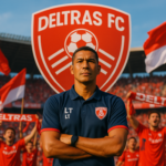 alt_text: Poster Travel Bola ke Sidoarjo dalam rangka merayakan era baru Deltras FC.