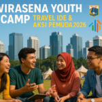 alt_text: Poster kemah pemuda Wirasena 2026 dengan tema ide dan aksi perjalanan.